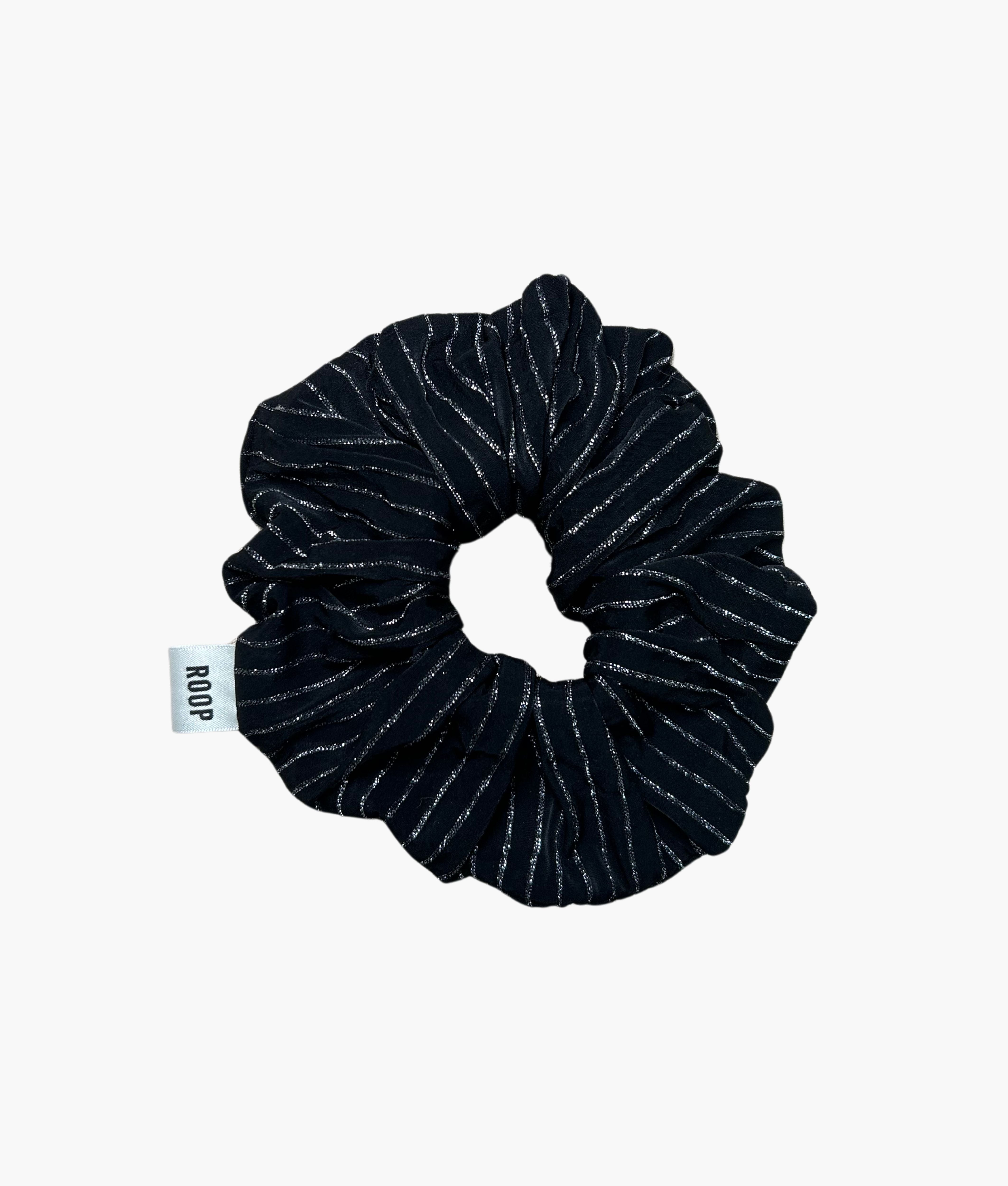 Melissa scrunchie in black and silver glitter pinstripe