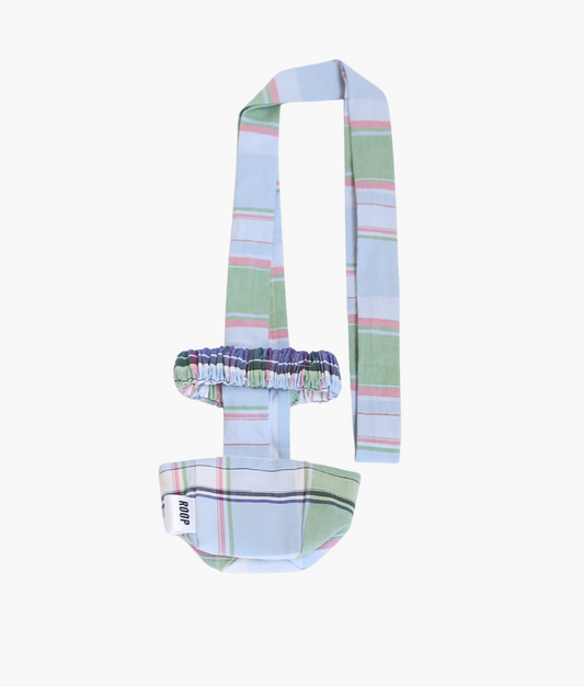 Crossbody Bottle Bag in Blue and Pink Plaid
